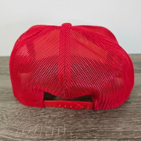 Vintage  Red McGINNIS Hat Cap Adjustable Trucker Snapback Mesh Devant & Visiere - Picture 11 of 14